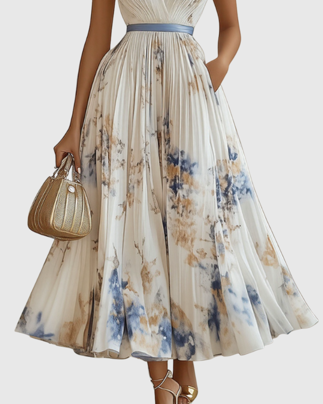 Veronica | Elegante Vestito a Trapezio Plissettato Lungo Da Donna
