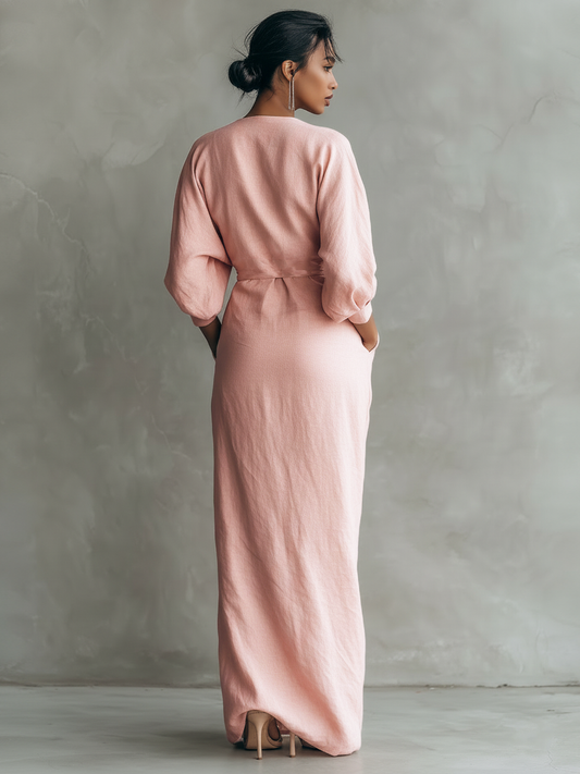 Veronica | Vestito Maxi in Lino a Portafoglio da Donna