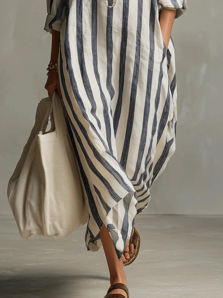 Adelina | Estivo Vestito Chemisier Maxi a Righe da Donna
