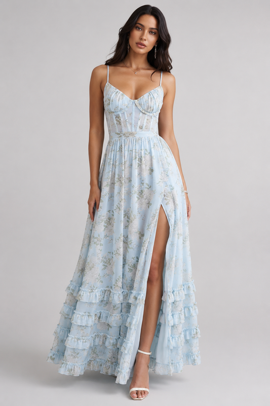Cinzia | Elegante Vestito Maxi Floreale Con Spacco Da Donna
