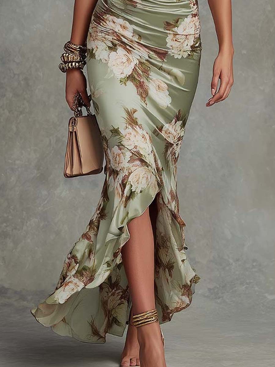 Cecilia | Vestito Floreale Asimmetrico con Volant da Donna