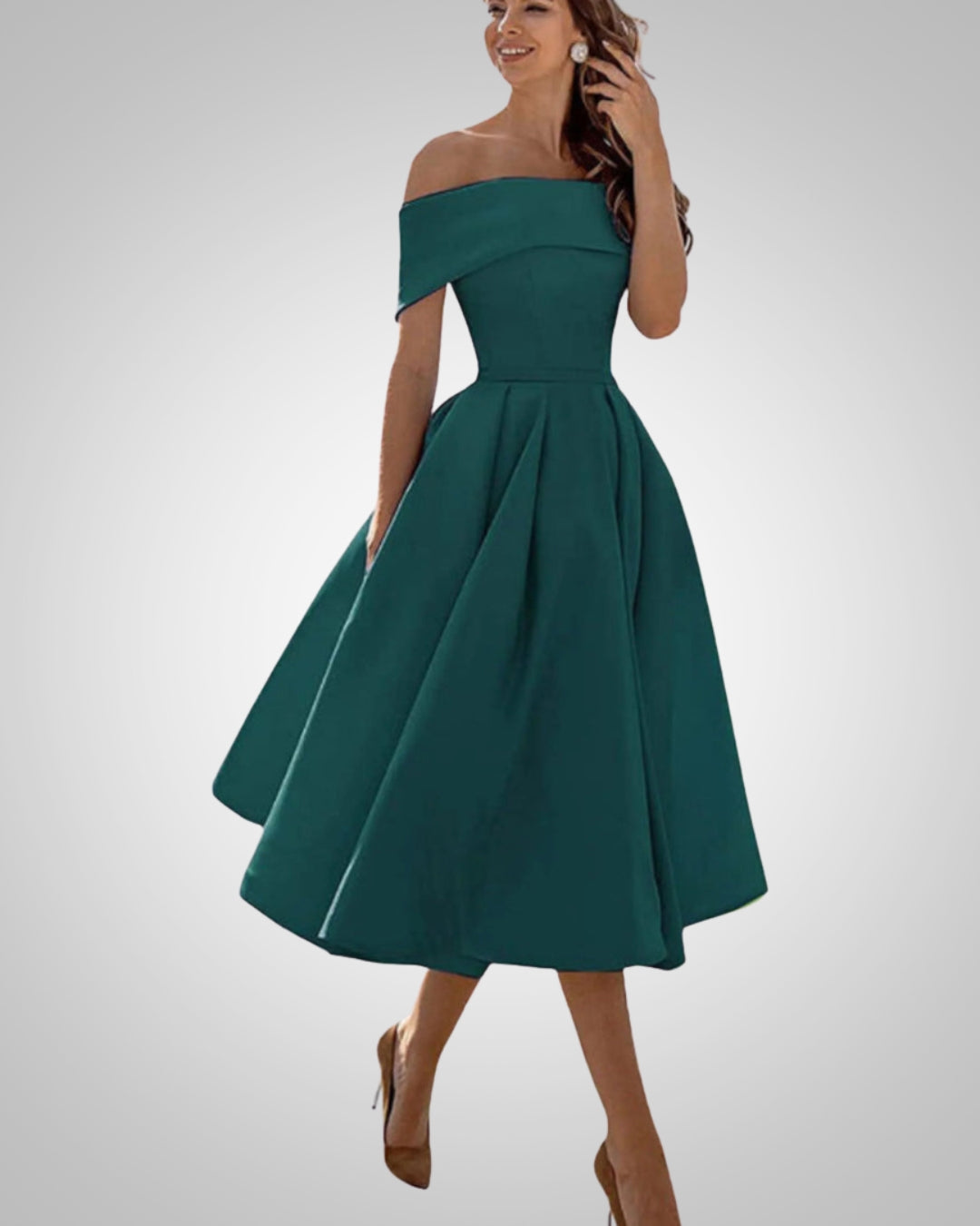 Flavia | Elegante Vestito Estivo Midi con Spalle Scoperte da Donna