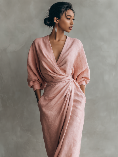 Veronica | Vestito Maxi in Lino a Portafoglio da Donna