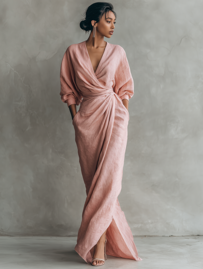Veronica | Vestito Maxi in Lino a Portafoglio da Donna