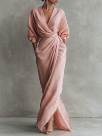 Veronica | Vestito Maxi in Lino a Portafoglio da Donna
