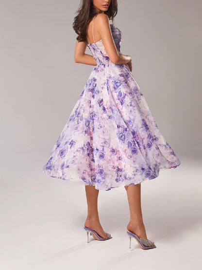 Eleonora | Elegante Vestito Midi Floreale a Trapezio Da Donna