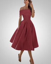 Flavia | Elegante Vestito Estivo Midi con Spalle Scoperte da Donna
