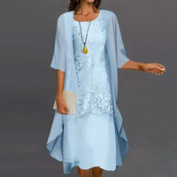 Claudia | Elegante Set Abito Midi Floreale con Cardigan da Donna