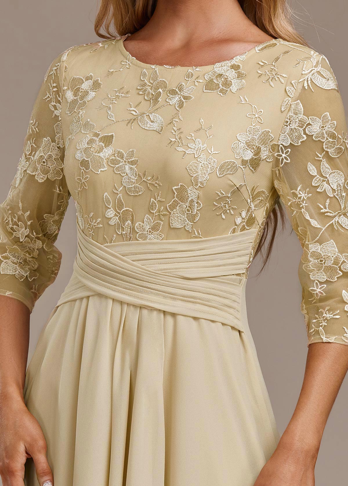 Nadia | Elegante Abito Midi Ricamato in Chiffon da Donna