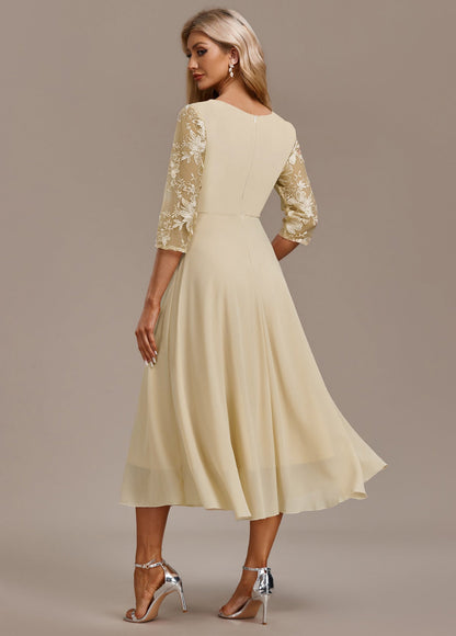 Nadia | Elegante Abito Midi Ricamato in Chiffon da Donna
