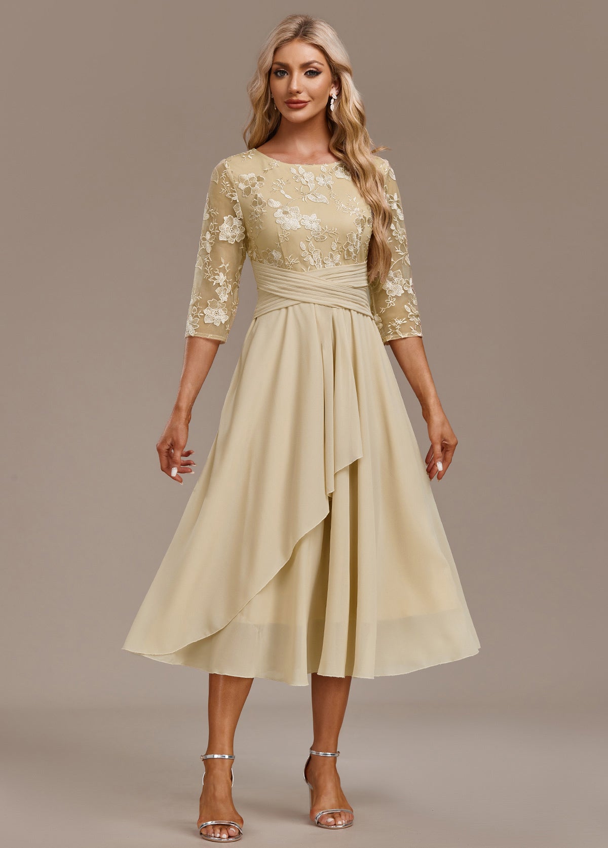 Nadia | Elegante Abito Midi Ricamato in Chiffon da Donna