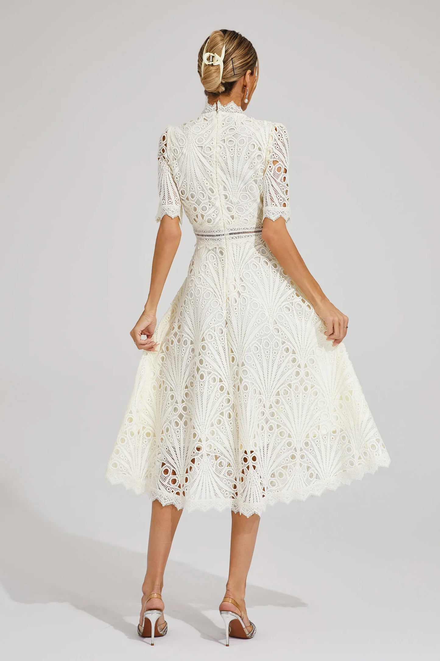 Fernanda | Elegante Abito Midi in Pizzo Bianco da Donna