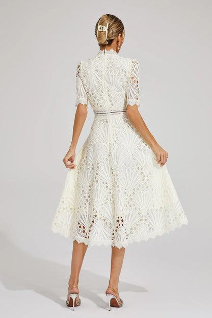 Fernanda | Elegante Abito Midi in Pizzo Bianco da Donna