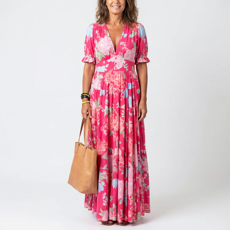 Maria | Estivo Vestito Lungo Floreale con Scollo a V da Donna