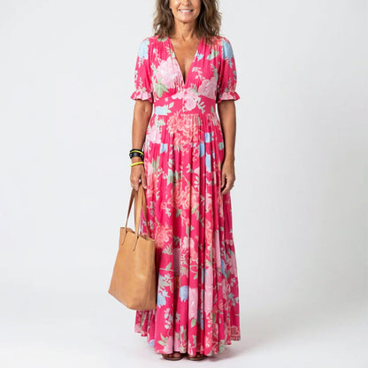 Maria | Estivo Vestito Lungo Floreale con Scollo a V da Donna