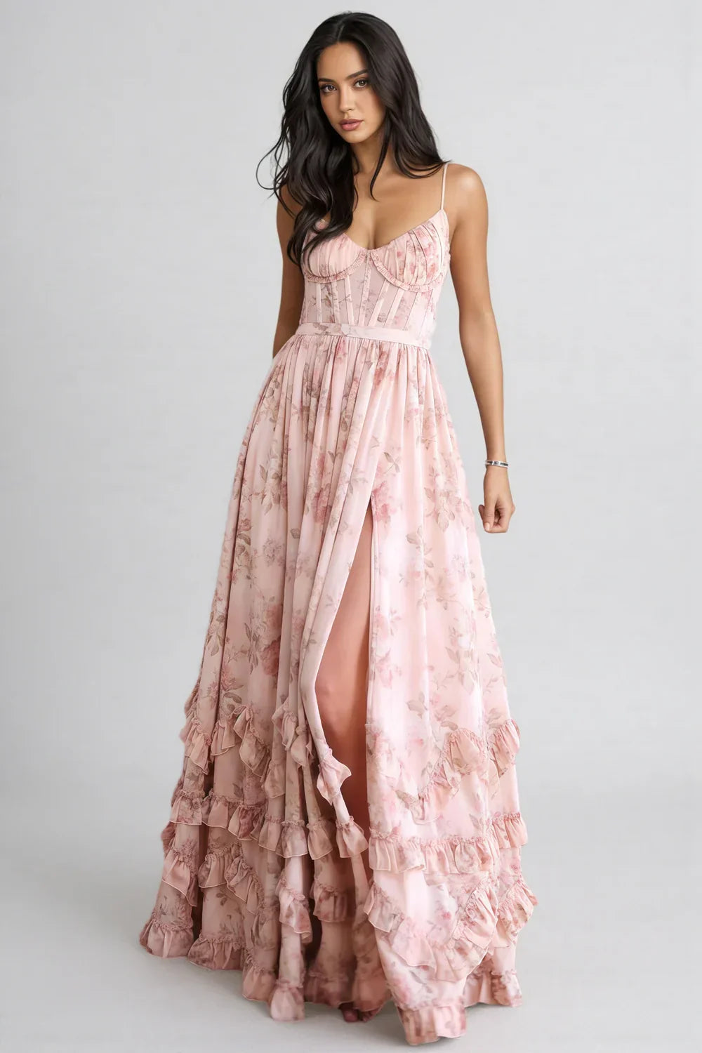 Cinzia | Elegante Vestito Maxi Floreale Con Spacco Da Donna