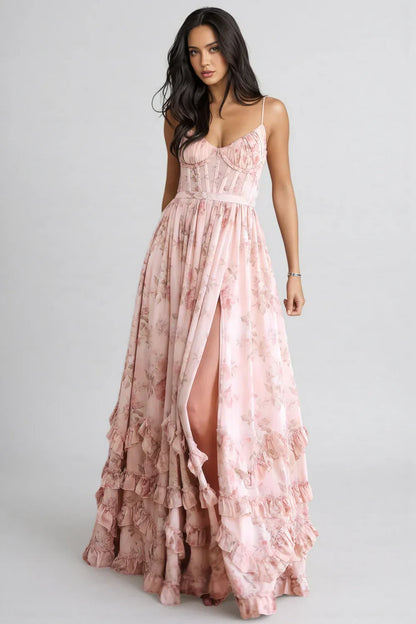 Cinzia | Elegante Vestito Maxi Floreale Con Spacco Da Donna