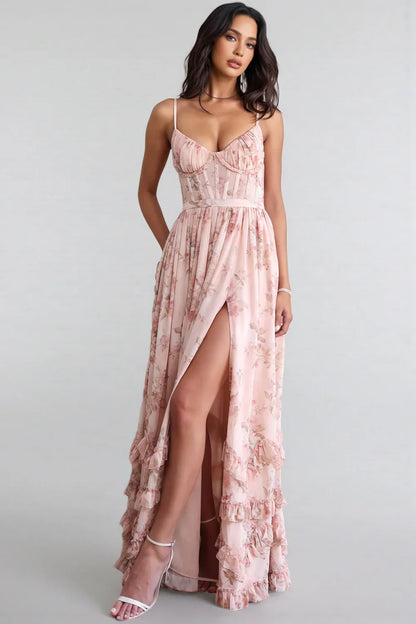 Cinzia | Elegante Vestito Maxi Floreale Con Spacco Da Donna