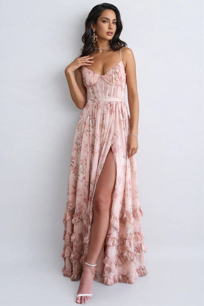 Cinzia | Elegante Vestito Maxi Floreale Con Spacco Da Donna