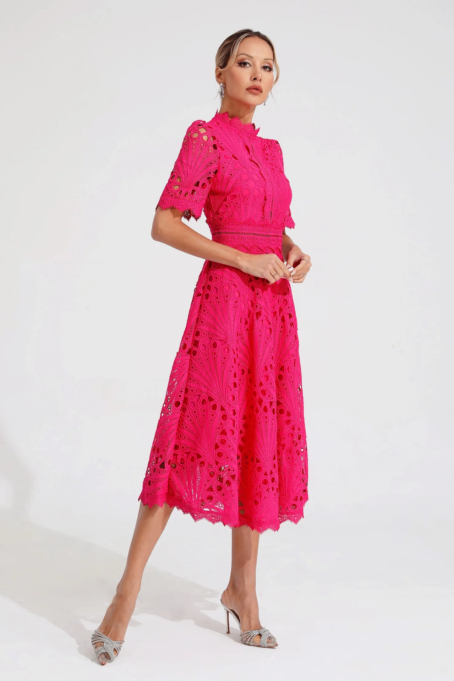 Fernanda | Elegante Abito Midi in Pizzo Bianco da Donna