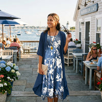 Letizia | Elegante Set Abito Midi Boho Stampato con Cardigan da Donna