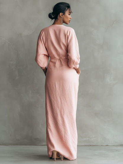 Veronica | Vestito Maxi in Lino a Portafoglio da Donna