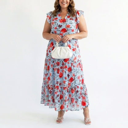 Laura | Romantico Vestito Midi Floreale con Scollo a V da Donna