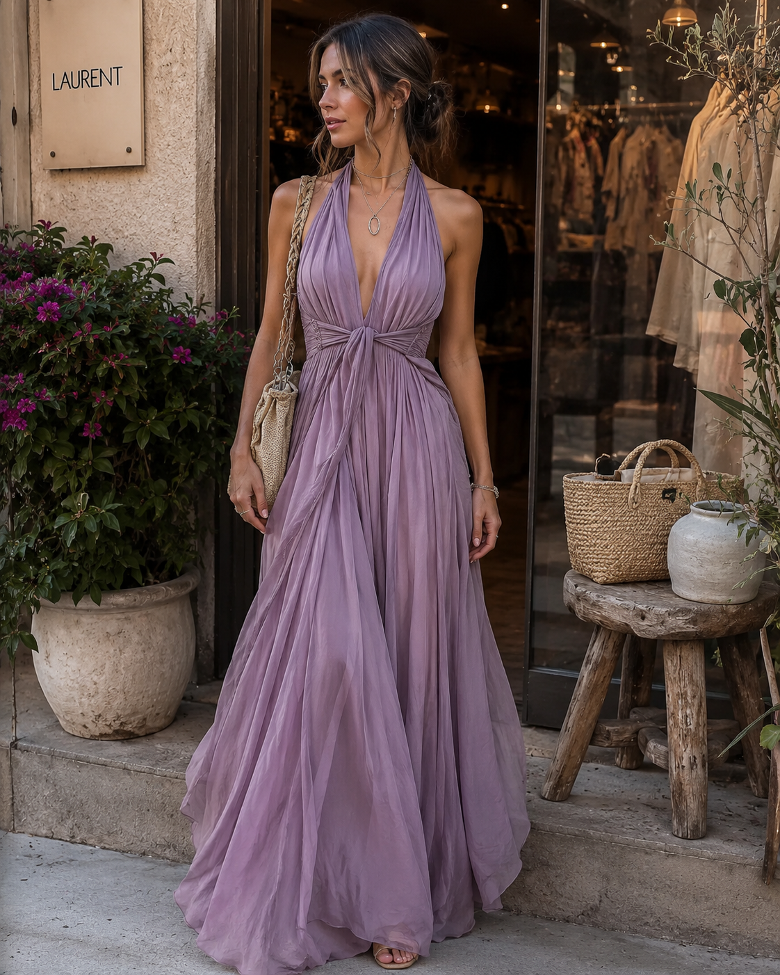 Michela | Elegante Vestito Maxi Estivo con Scollo all'Americana da Donna
