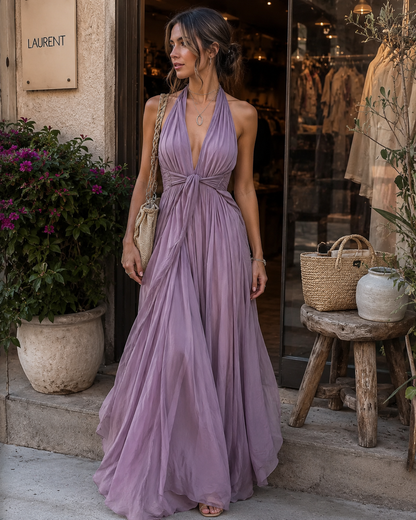Michela | Elegante Vestito Maxi Estivo con Scollo all'Americana da Donna