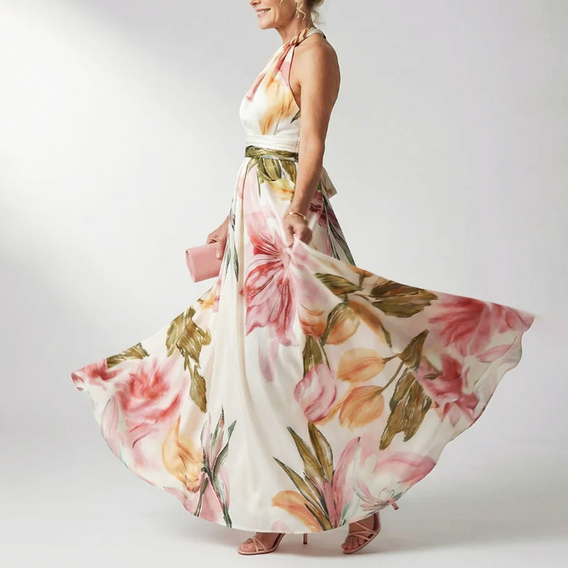 Rita | Elegante Vestito da Sera Lungo con Stampa Floreale da Donna