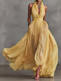 Camilla | Vestito Maxi Volant Allacciatura da Donna