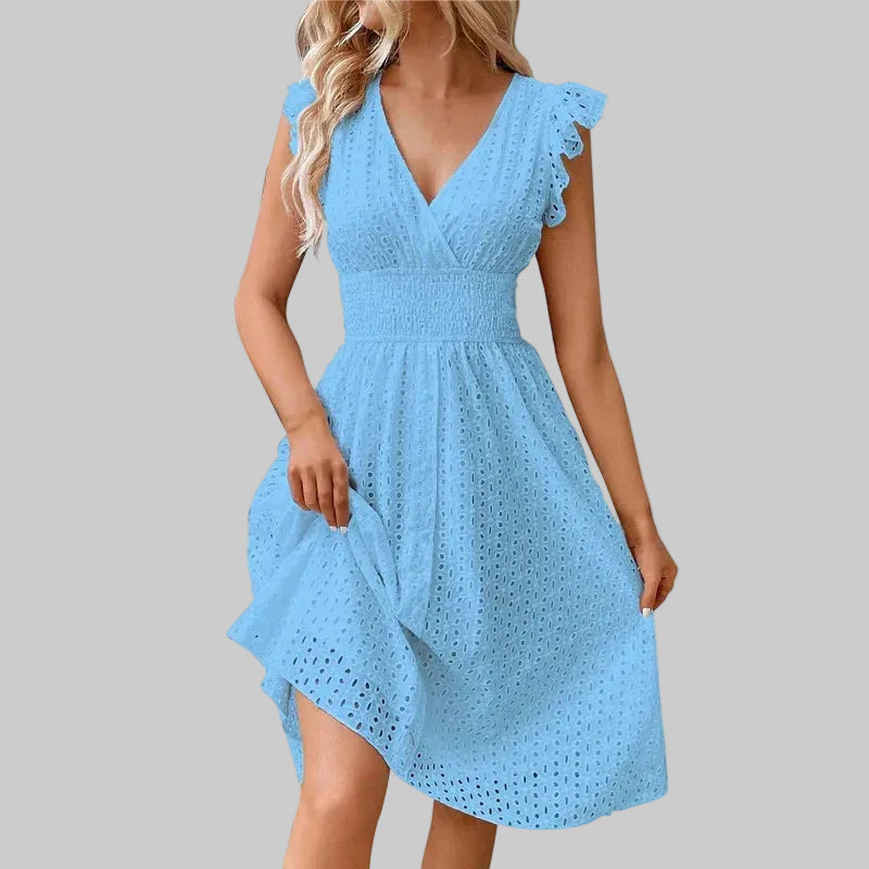 Pamela | Elegante Vestito a Trapezio Estivo Con Maniche Volant Da Donna