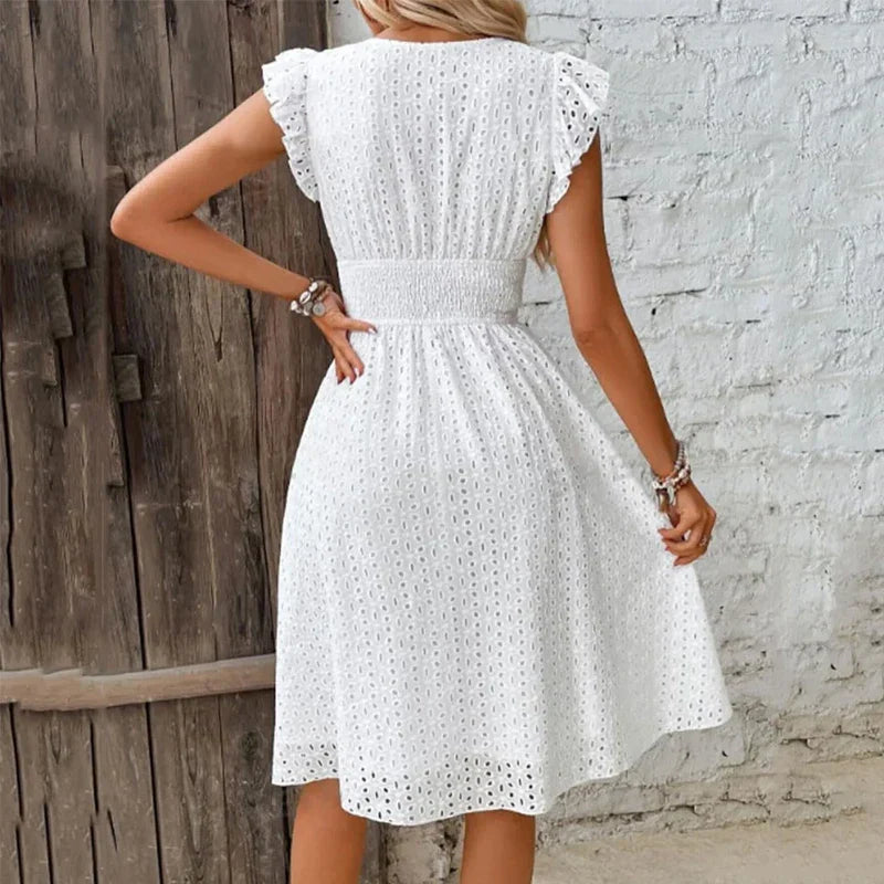 Pamela | Elegante Vestito a Trapezio Estivo Con Maniche Volant Da Donna