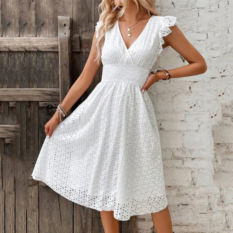 Pamela | Elegante Vestito a Trapezio Estivo Con Maniche Volant Da Donna