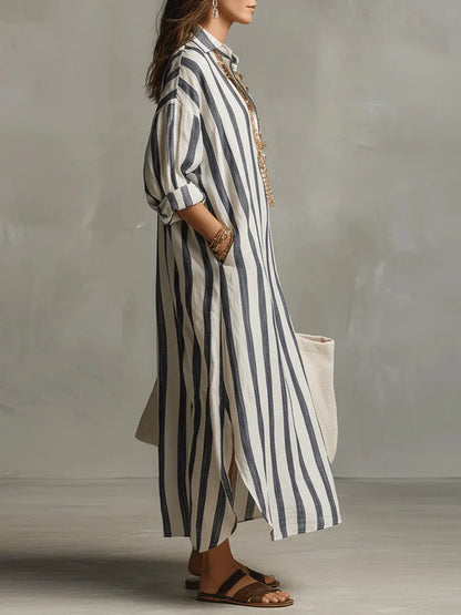 Zaira | Vestito Maxi Estivo a Righe con Abbottonatura da Donna