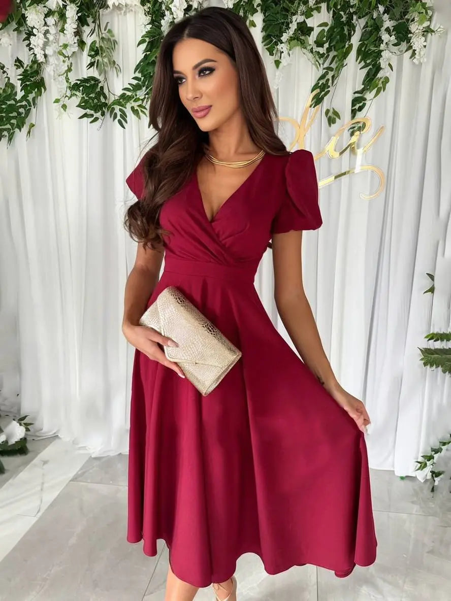 Cecilia | Elegante Vestito Midi Con Scollo a V Da Donna