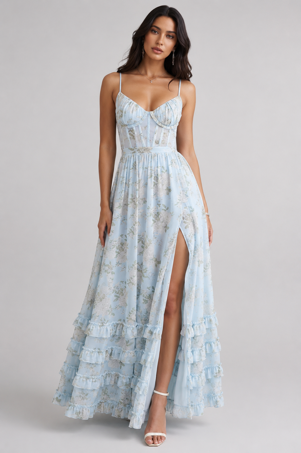 Cinzia | Elegante Vestito Maxi Floreale Con Spacco Da Donna
