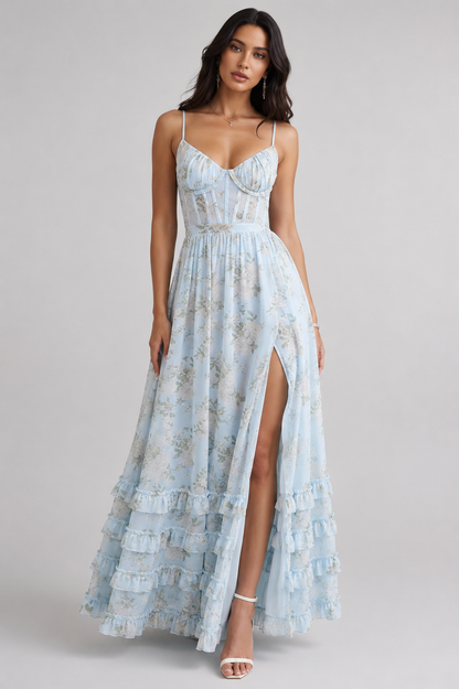 Cinzia | Elegante Vestito Maxi Floreale Con Spacco Da Donna