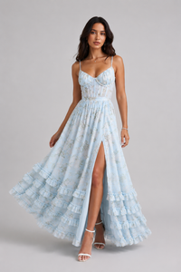 Cinzia | Elegante Vestito Maxi Floreale Con Spacco Da Donna