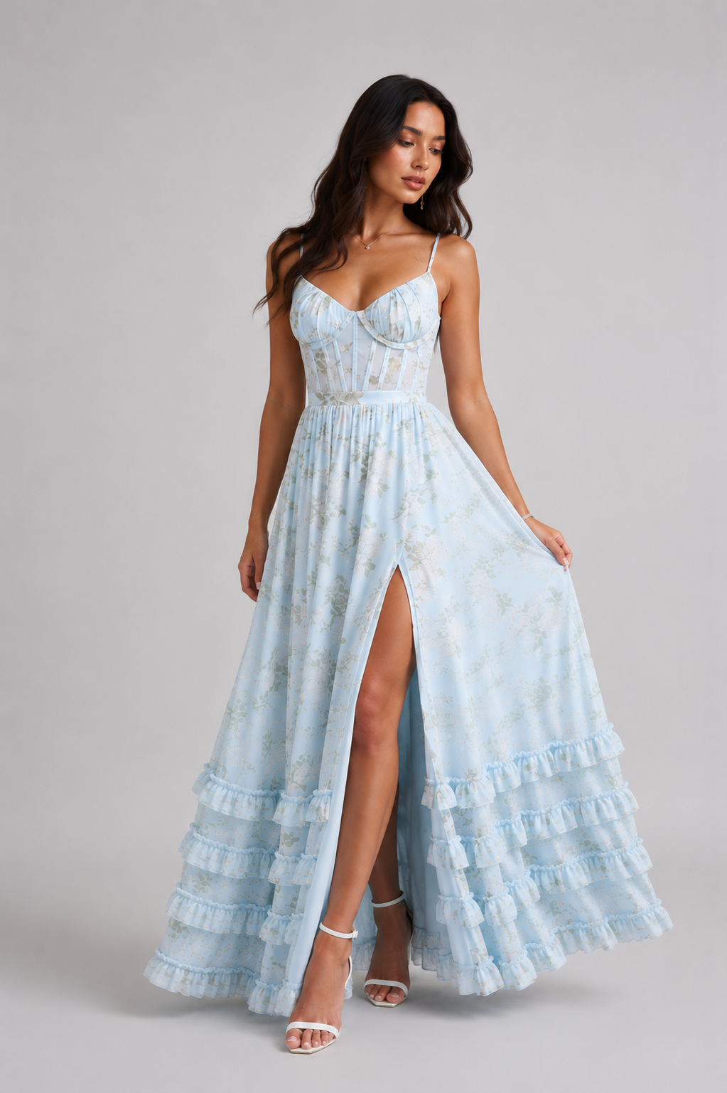 Cinzia | Elegante Vestito Maxi Floreale Con Spacco Da Donna