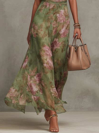 Alessia | Estivo Vestito Lungo Floreale con Scollo all'Americana da Donna