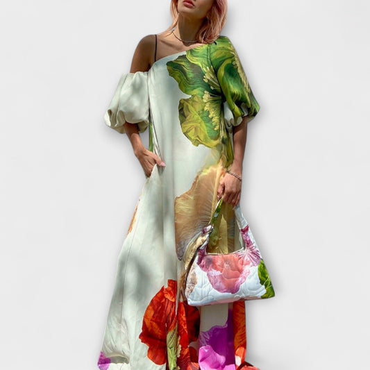 Francesca | Vestito Stampato Monospalla Maniche a Sbuffo da Donna
