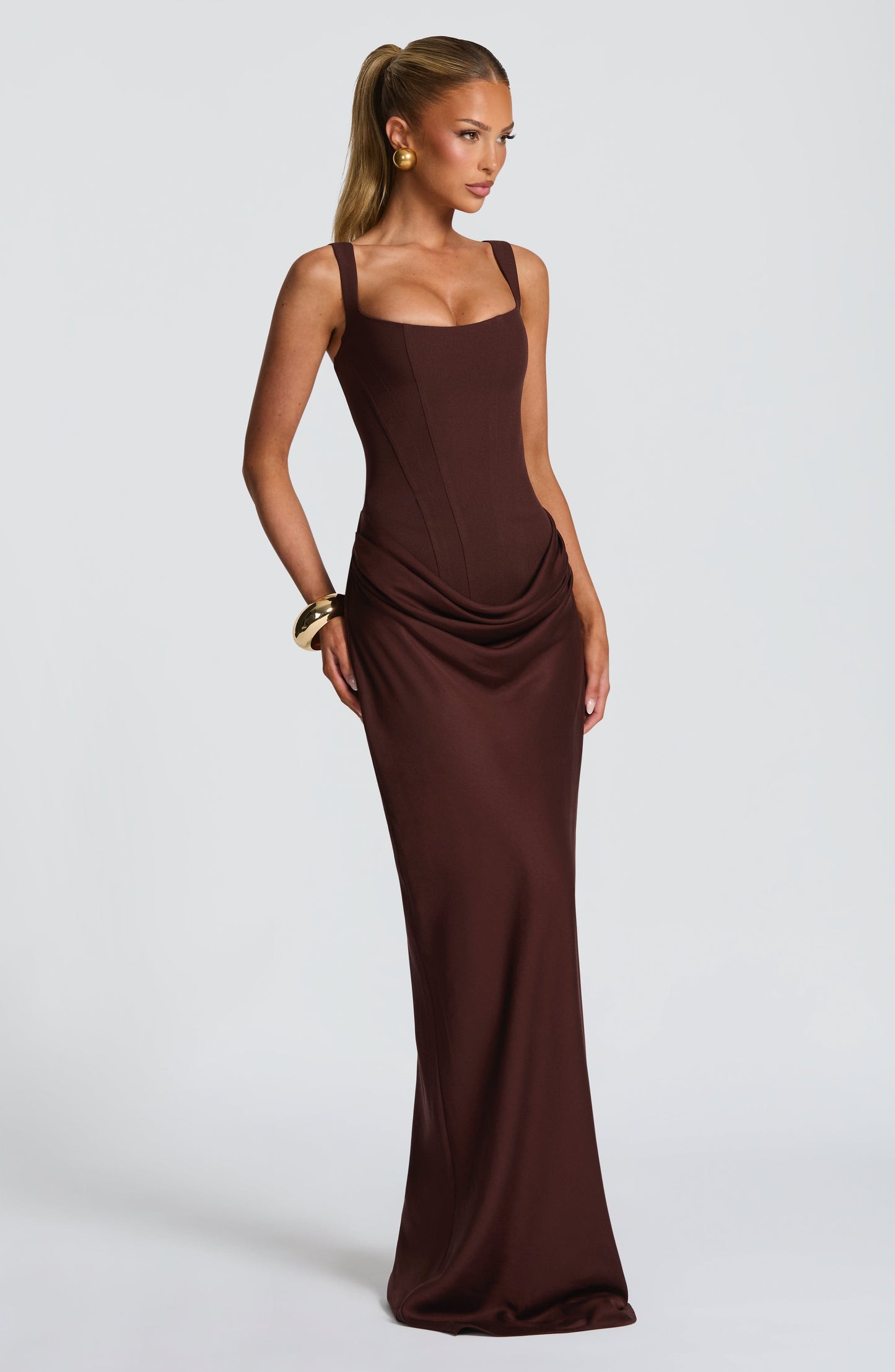 Sofia | Vestito Maxi Drappeggiato Scollo Quadrato da Donna