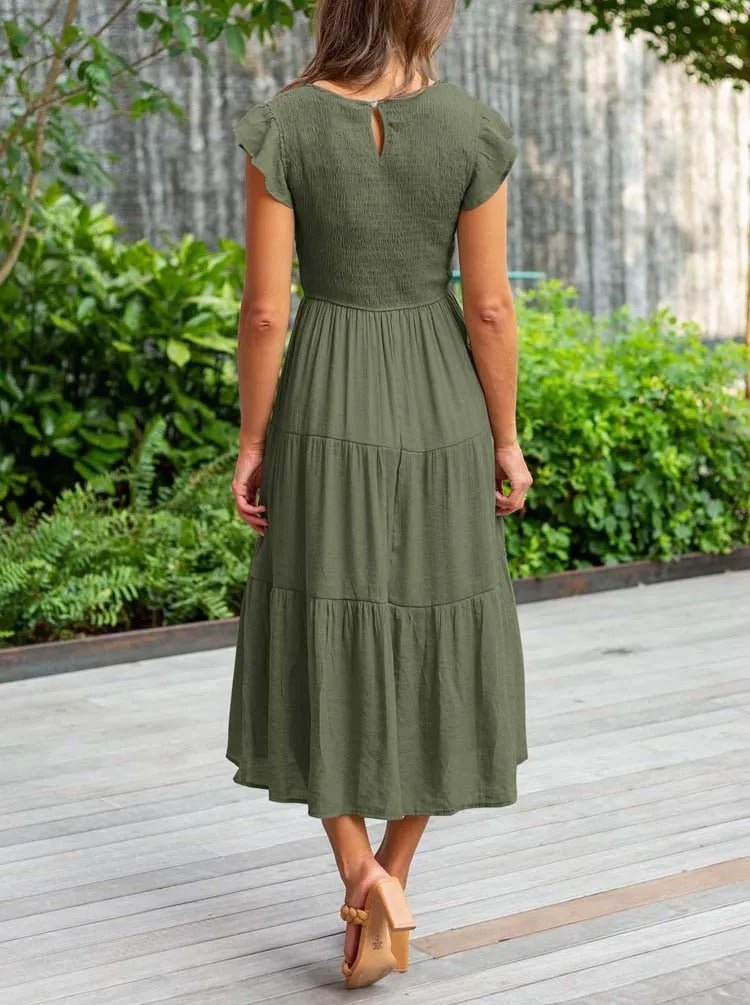 Stefania | Casual Abito Midi a Balze con Maniche Arricciate da Donna