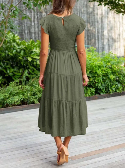 Stefania | Casual Abito Midi a Balze con Maniche Arricciate da Donna