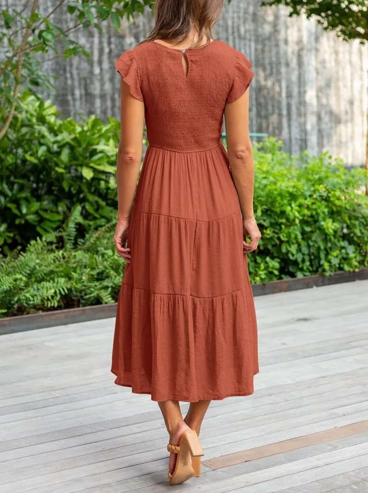 Stefania | Casual Abito Midi a Balze con Maniche Arricciate da Donna