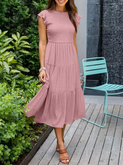 Stefania | Casual Abito Midi a Balze con Maniche Arricciate da Donna