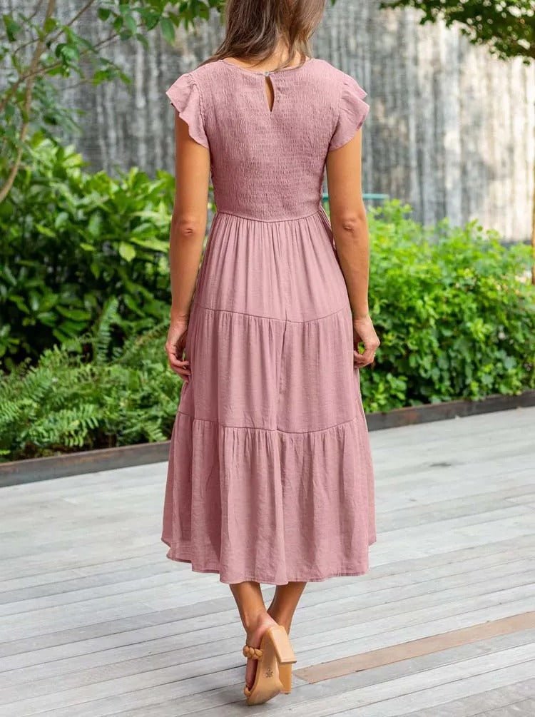 Stefania | Casual Abito Midi a Balze con Maniche Arricciate da Donna