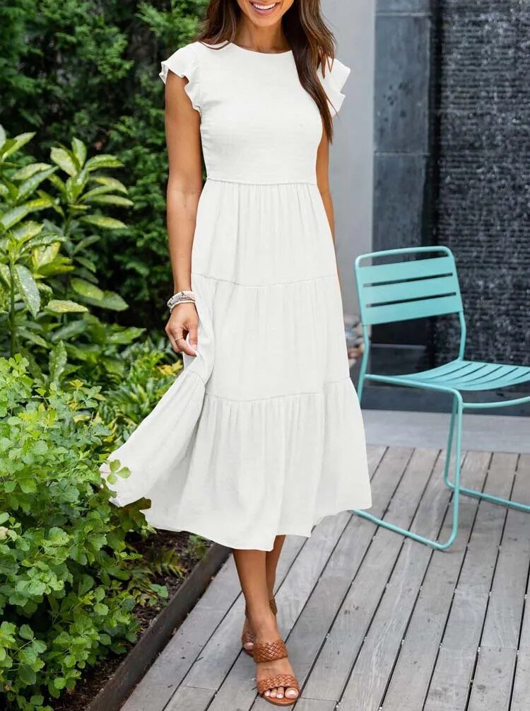Stefania | Casual Abito Midi a Balze con Maniche Arricciate da Donna