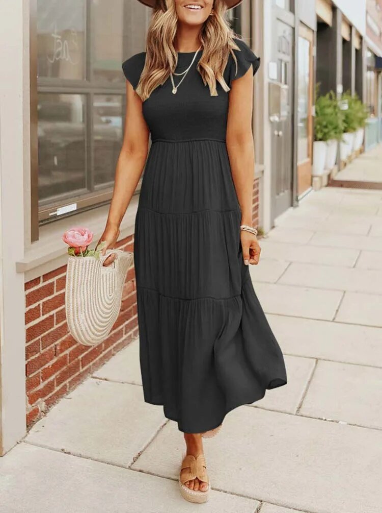 Stefania | Casual Abito Midi a Balze con Maniche Arricciate da Donna